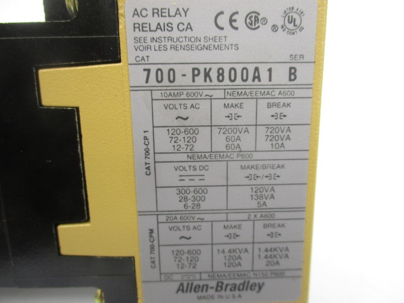 ALLEN BRADLEY 700-PK800A1 SER. B 110/115-120V (WH) NSMP