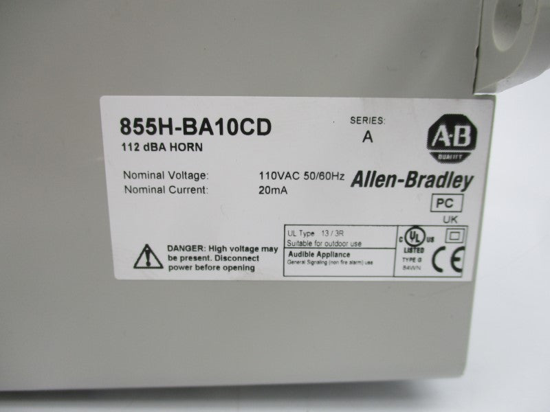 ALLEN BRADLEY 855H-BA10CD SER. A 110VAC (BR/WH) NSMP