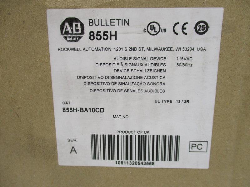 ALLEN BRADLEY 855H-BA10CD SER. A 110VAC (BR/WH) NSMP