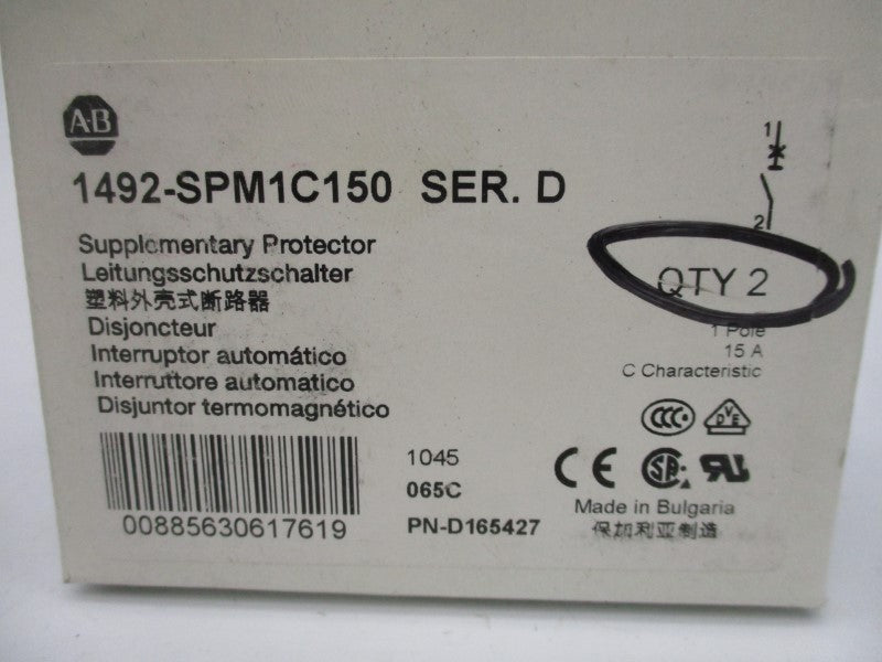 ALLEN BRADLEY 1492-SPM1C150 SER. D 277VAC 15A (PKG OF 2) NSMP
