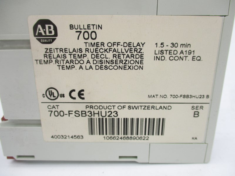 ALLEN BRADLEY 700-FSB3HU23 SER. B 24-240VAC 1.5-30M (WH) NSMP