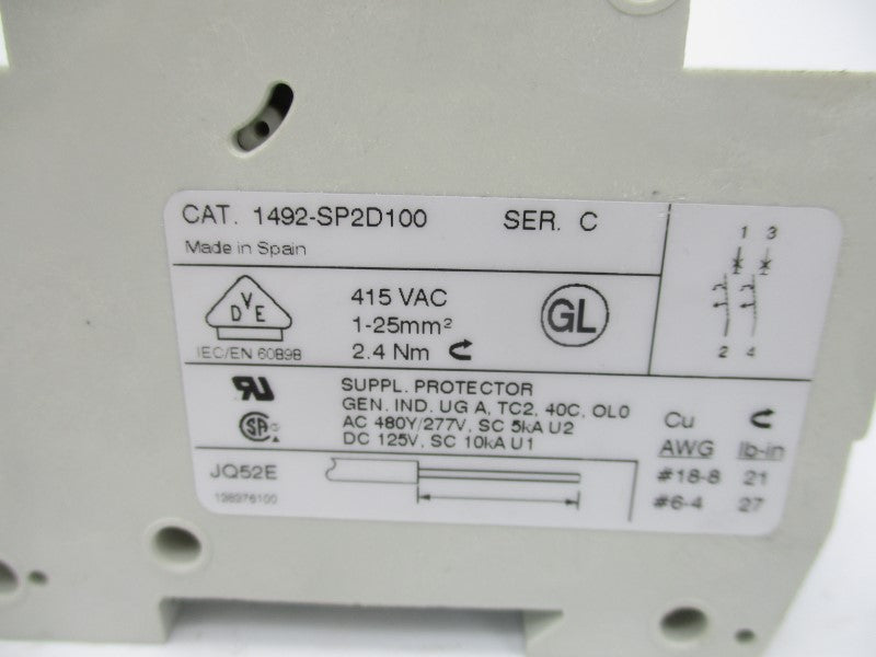 ALLEN BRADLEY 1492-SP2D100 SER. C 480VAC 10A (WH) NSMP