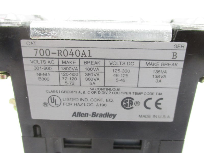 ALLEN BRADLEY 700-R040A1 SER. B 110/115-120V (WH) NSMP