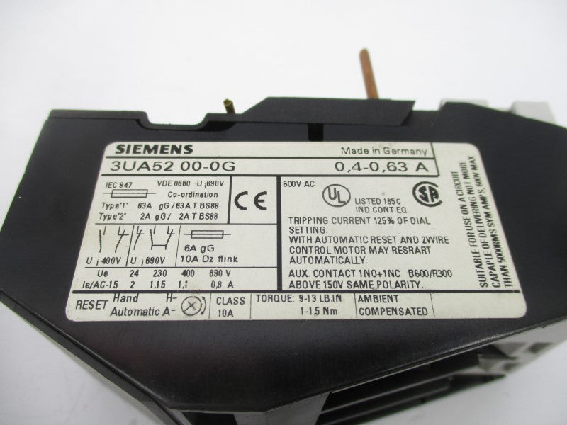 SIEMENS 3UA5200-0G 600VAC 0.4-0.63A NSNP
