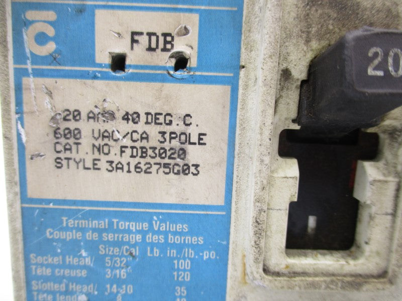 WESTINGHOUSE FDB3020 3A16275G03 600VAC 20A (BLUE) UNMP