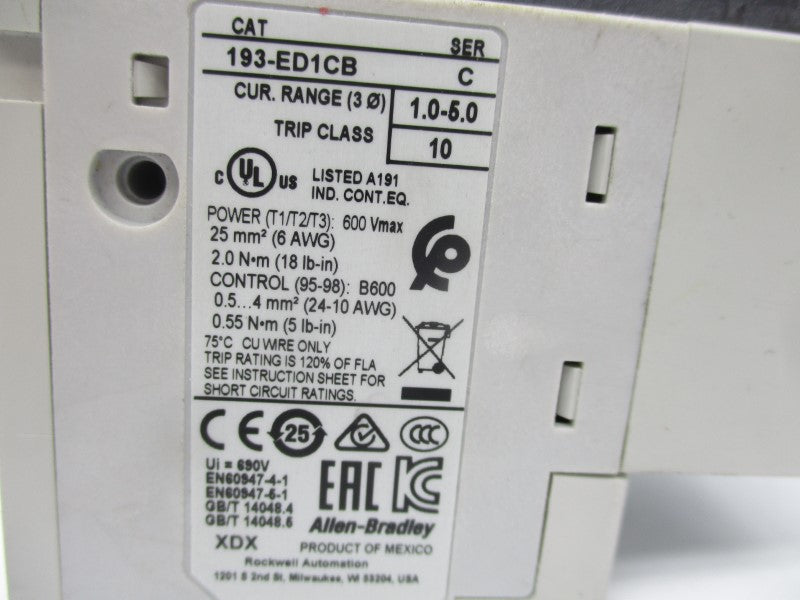 ALLEN BRADLEY 193-ED1CB SER. C 1.0-5.0 NSNP