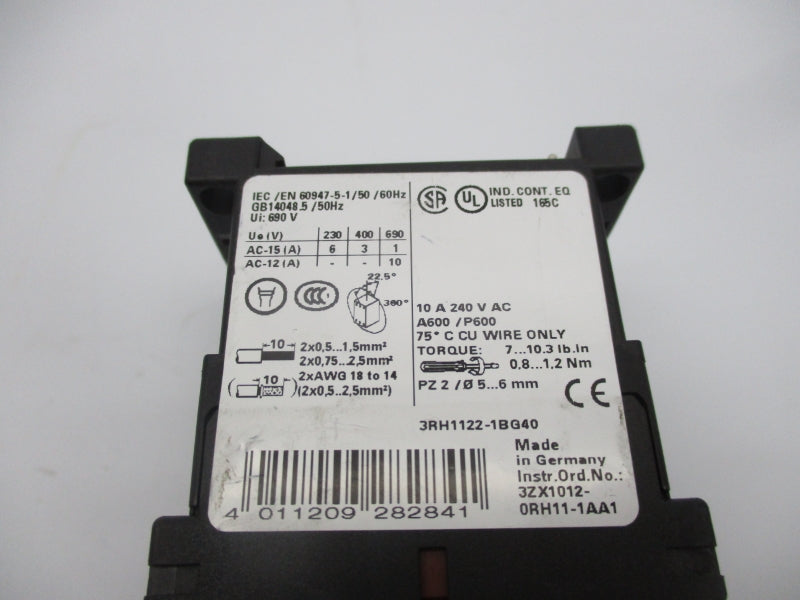 SIEMENS 3RH1122-1BG40 240VAC 10A NSNP
