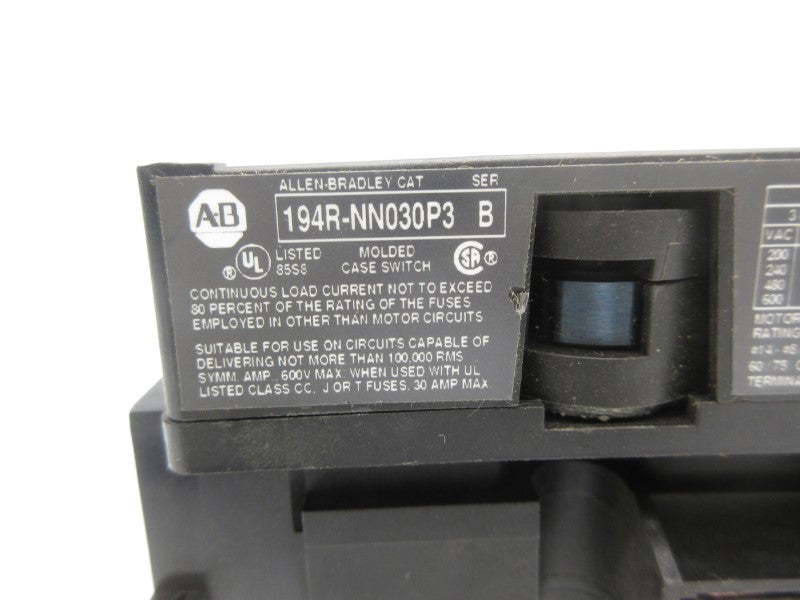 ALLEN BRADLEY 194R-NN030P3 SER. B 600VAC NSNP