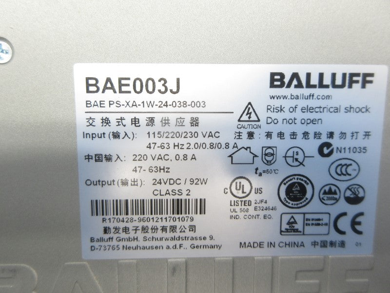BALLUFF BAEPS-XA-1W-24-038-003 BAE003J 115/220/230VAC 2.0/0.8/0.8A NSNP