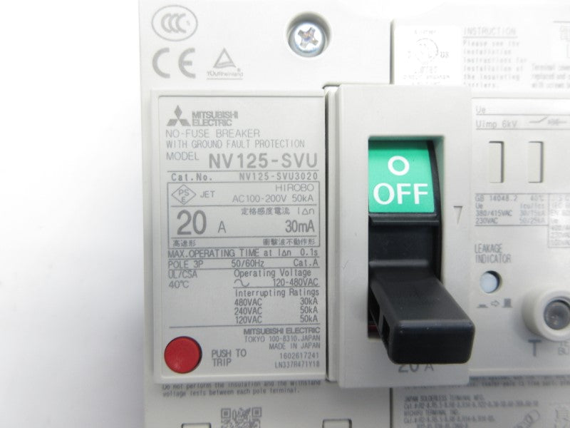 MITSUBISHI ELECTRIC NV125-SVU3P20A30 100-200VAC 20A NSNP