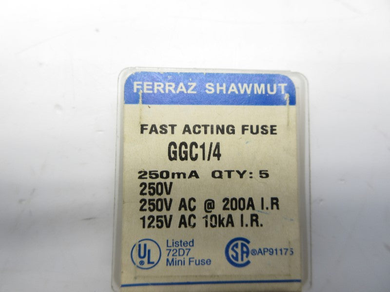 FERRAZ SHAWMUT GGC1/4 250VAC 1/4A (PKG OF 5) NSFS