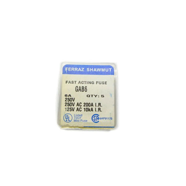 FERRAZ SHAWMUT GAB6 250VAC 6A (PKG OF 5) NSFS