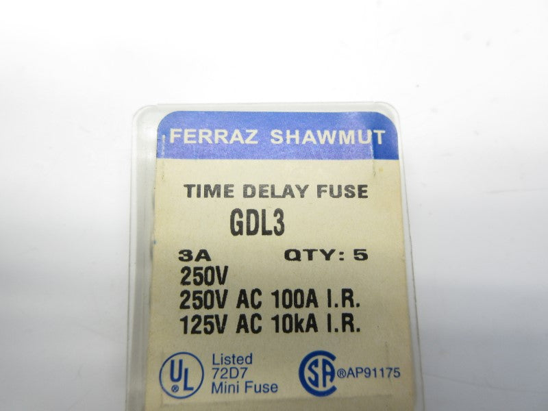 FERRAZ SHAWMUT GDL3 250VAC 3A (PKG OF 5) NSFS