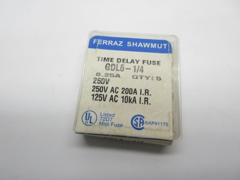 FERRAZ SHAWMUT GDL6-1/4 250VAC 6.25A (PKG OF 5) NSFS