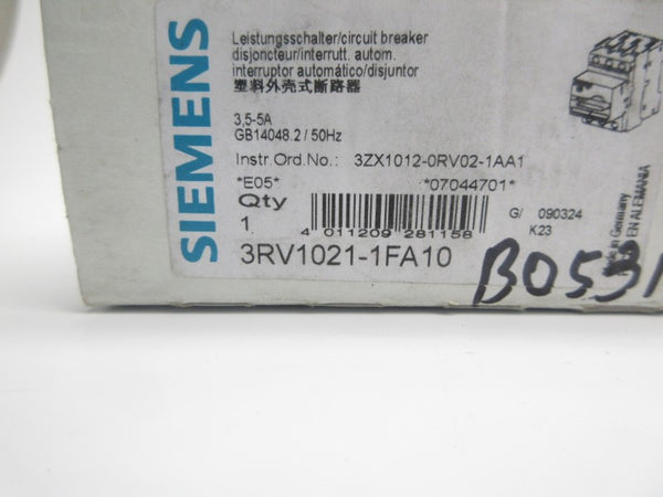 SIEMENS 3RV1021-1FA10 600V 3.5-5A NSMP