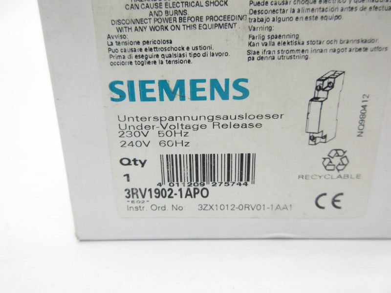 SIEMENS 3RV1902-1APO 230/240V NSMP