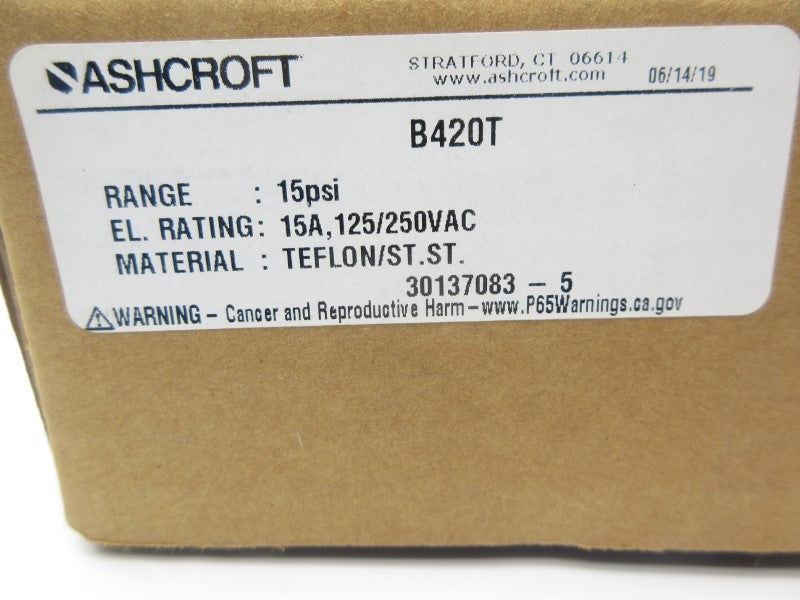 ASHCROFT B420T 125/250VAC 15A 15PSI NSMP