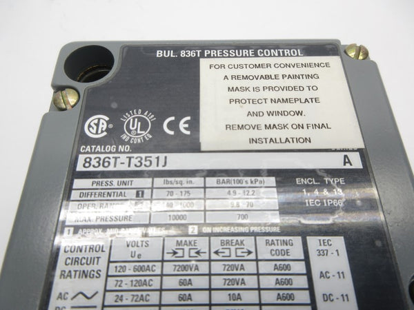 ALLEN BRADLEY 836T-T351J SER. A 120-600VAC 140-1000PSI NSNP