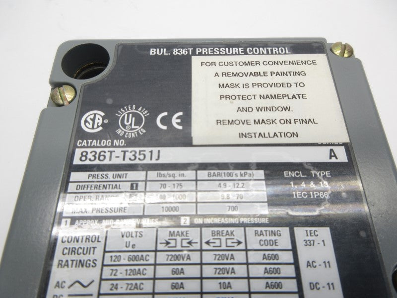 ALLEN BRADLEY 836T-T351J SER. A 120-600VAC 140-1000PSI NSNP