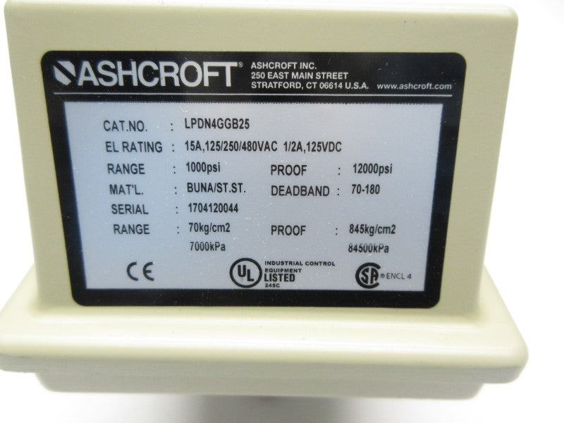 ASHCROFT LPDN4GGB25 480VAC 15A 1000PSI NSNP