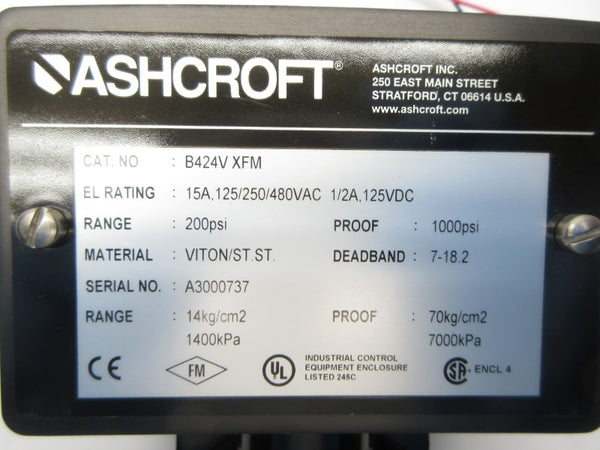 ASHCROFT B424VXFM 480VAC 15A 200PSI NSNP