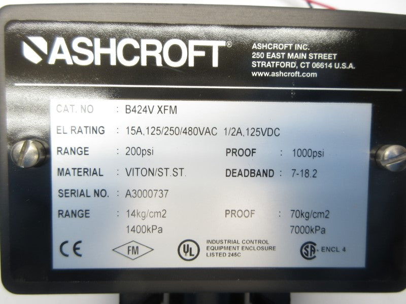 ASHCROFT B424VXFM 480VAC 15A 200PSI NSNP