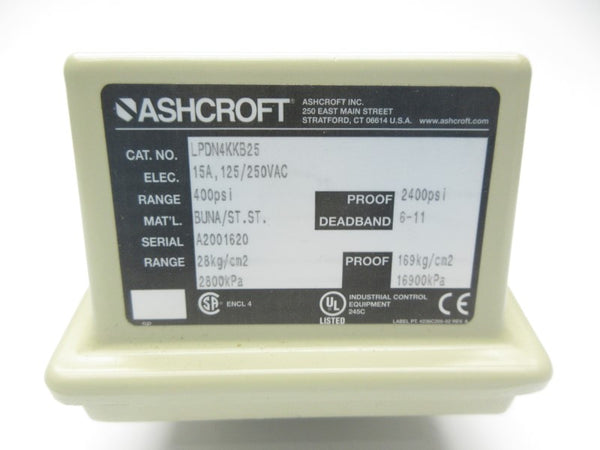 ASHCROFT LPDN4KKB25 125/250VAC 15A 400PSI NSNP