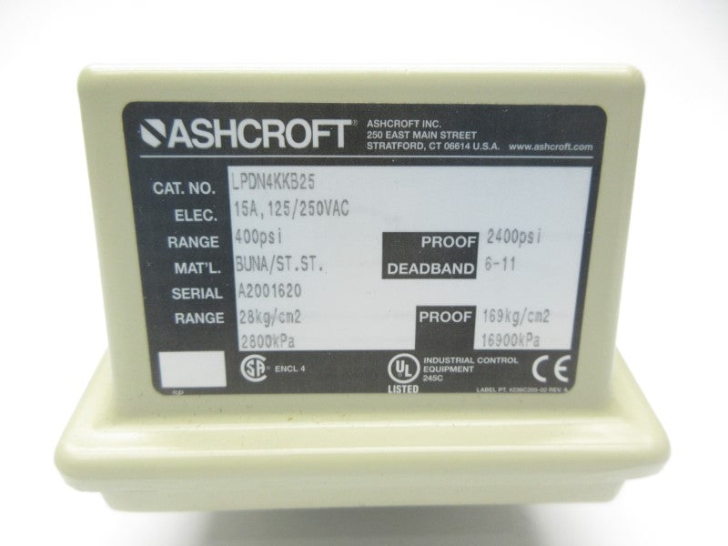 ASHCROFT LPDN4KKB25 125/250VAC 15A 400PSI NSNP