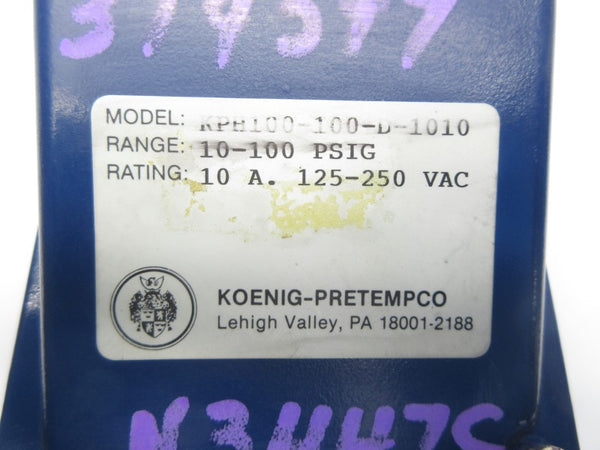 KOENIG-PRETEMPCO KPH100-100-D-1010 125-250VAC 10A 10-100PSI NSNP