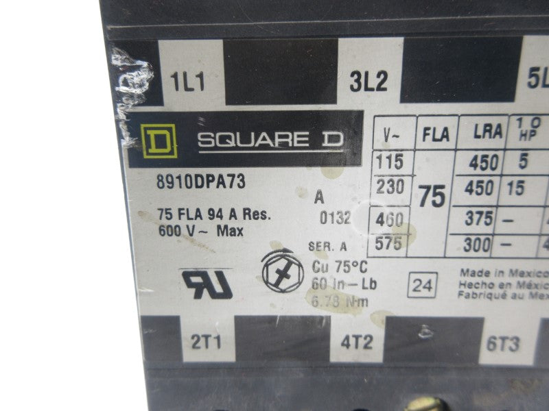 SQUARE D 8910DPA73 SER. A 110/120V 75A NSNP