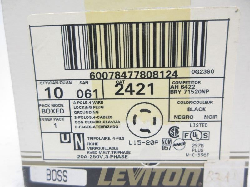 LEVITON 2421 250V 20A (PKG OF 10) NSMP
