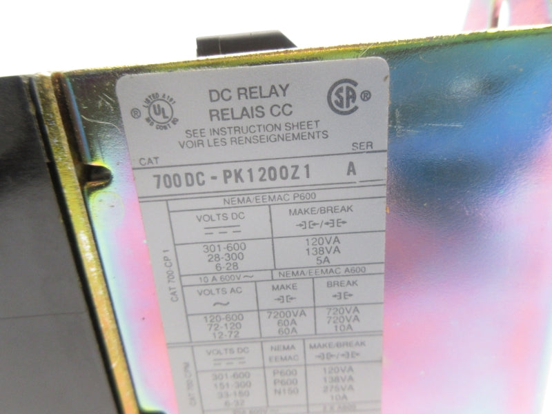 ALLEN BRADLEY 700DC-PK1200Z1 SER. A 115-125VDC NSNP