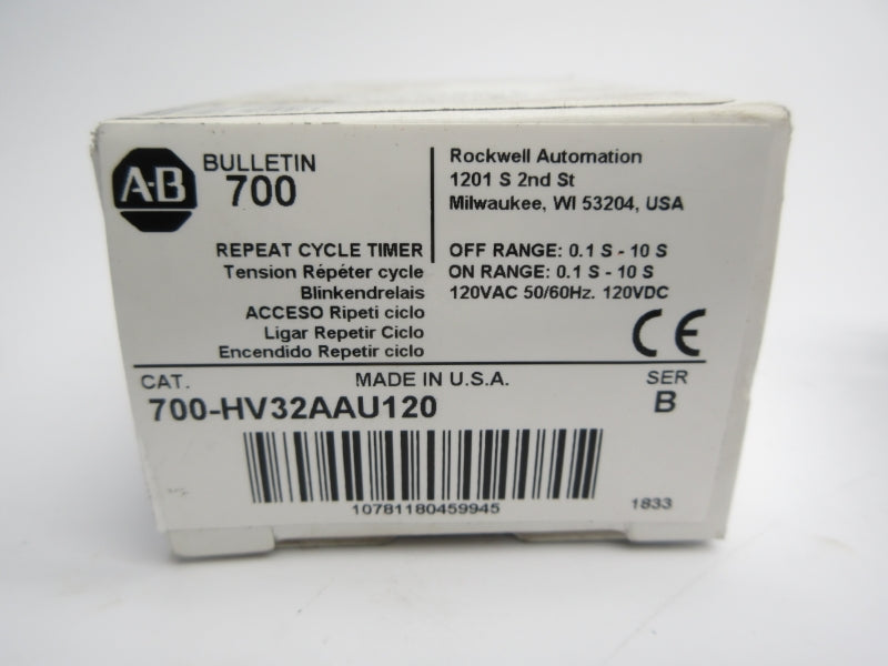 ALLEN BRADLEY 700-HV32AAU120 SER. B 120VAC 0.1S-10S NSMP