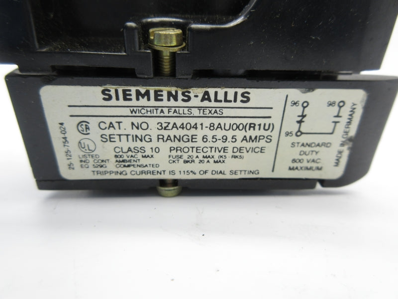 SIEMENS 3ZA4041-8AU00 600VAC 6.5-9.5A NSNP