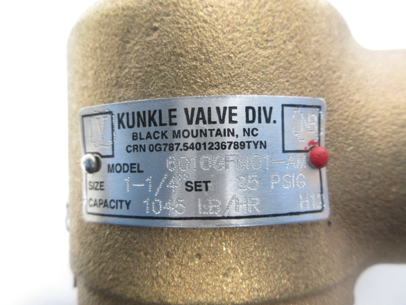 KUNKLE VALVE 6010GFM01-AM0025 25PSI 1-1/4" NSNP