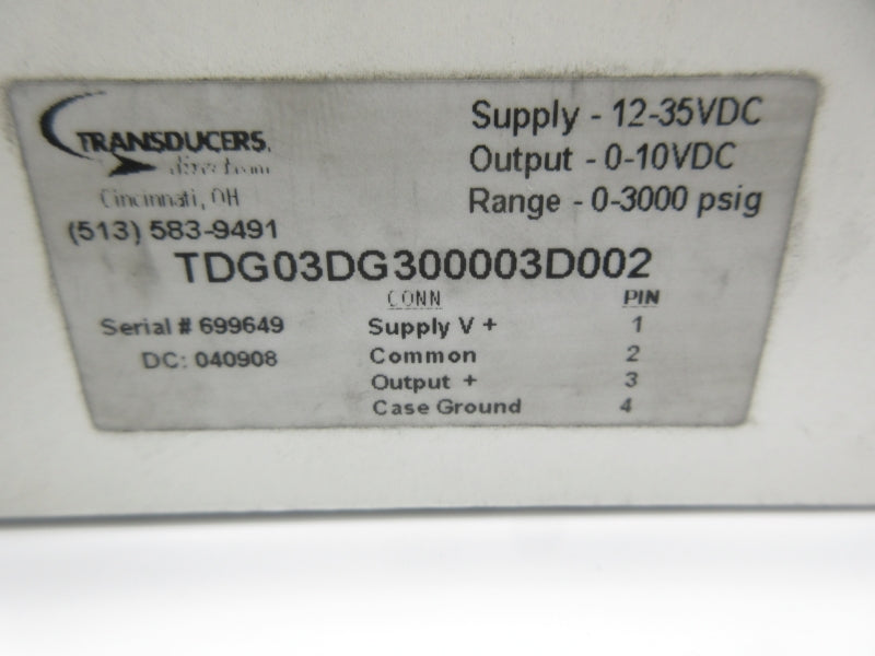 TRANSDUCERS TDG03DG300003D002 12-35VDC 3000PSI NSMP
