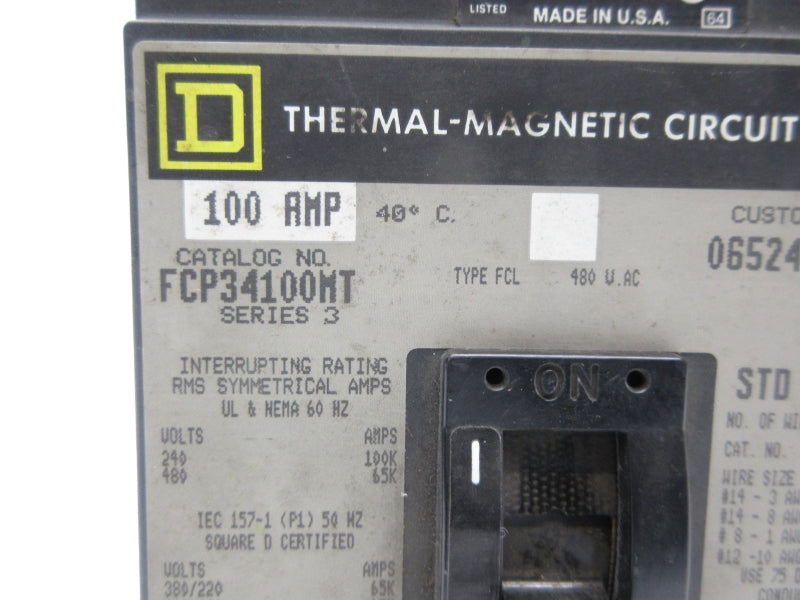 SQUARE D FCP34100MT SER. 3 480VAC 100A NSNP