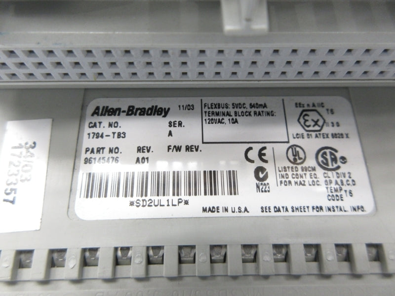 ALLEN BRADLEY 1794-TB3 SER. A 120VAC 10A REV. A01 NSNP