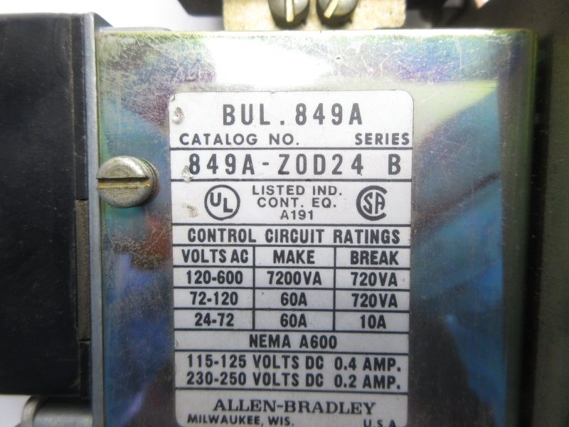 ALLEN BRADLEY 849A-ZOD24 SER. B 110/120V UNMP