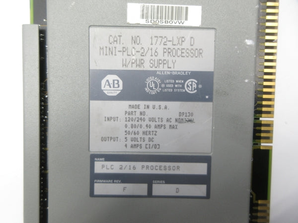 ALLEN BRADLEY 1772-LXP SER. D F/W F 120/240VAC (NO KEY) UNMP