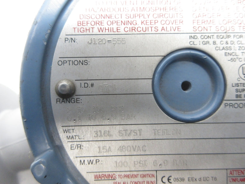 UNITED ELECTRIC J120-555 480VAC 15A 2-100PSI NSNP