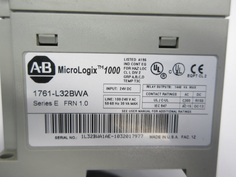 ALLEN BRADLEY 1761-L32BWA SER. E F/W 1.0 24VDC UNMP