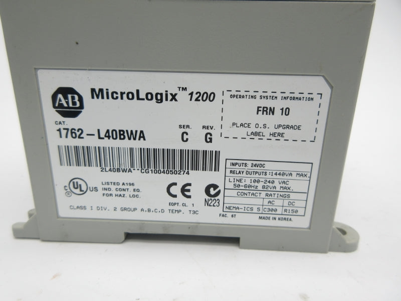 ALLEN BRADLEY 1762-L40BWA SER. C F/W 10 24VDC UNMP