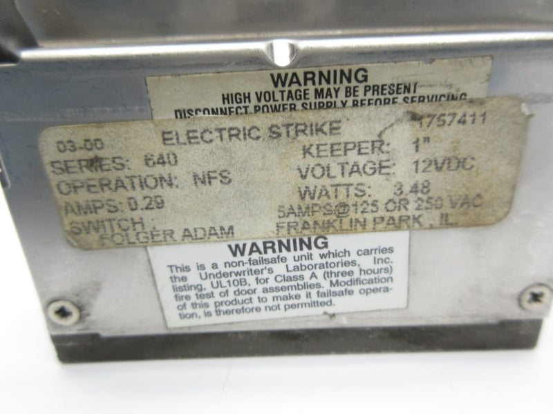 ELECTRIC STRIKE 1757411 12VDC 1" UNMP