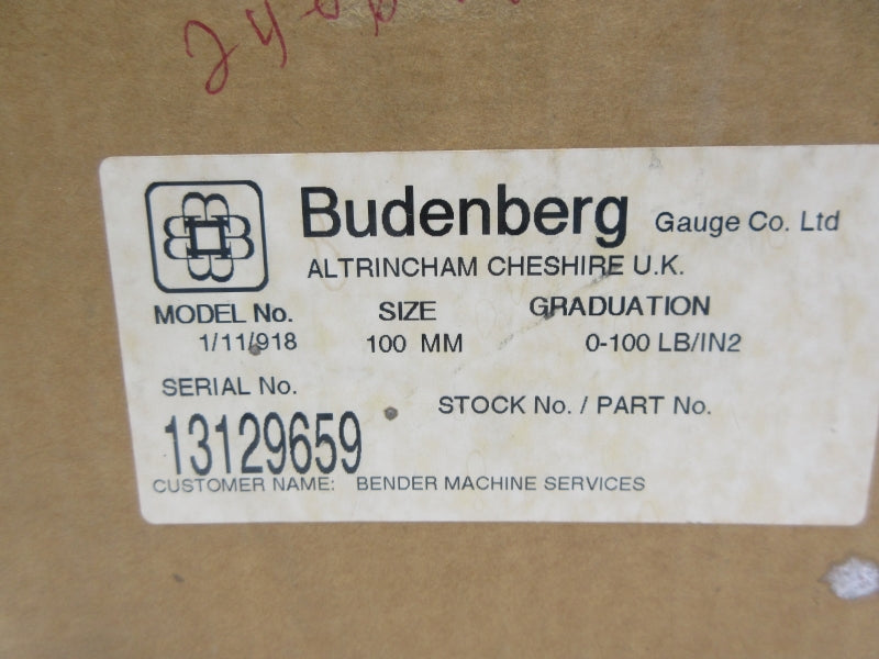 BUDENBERG 1/11/918 0-100LB/IN2 100MM NSMP