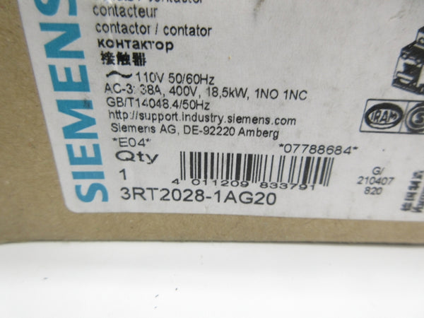 SIEMENS 3RT2028-1AG20 110V NSMP