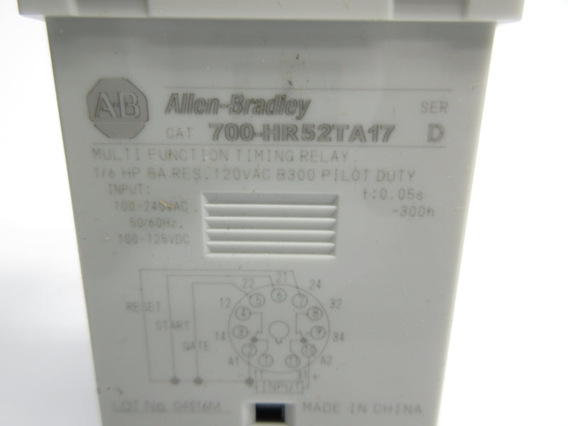 ALLEN BRADLEY 700-HR52TA17 SER. D 100-120VAC 0.05S-300H NSNP