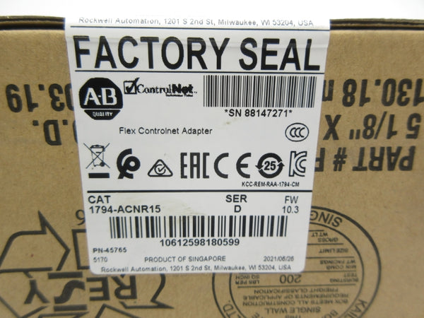 ALLEN BRADLEY 1794-ACNR15 SER. D F/W 10.3 DATE: 2021 NSFS