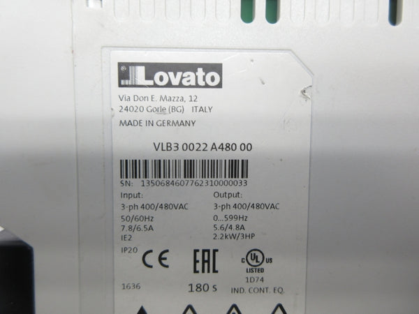 LOVATO VLB30022A48000 400/480VAC 7.8/6.5A NSNP