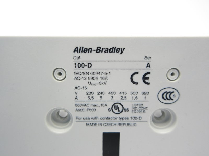 ALLEN BRADLEY 100-DS1-20 SER. A 600VAC 10A NSNP